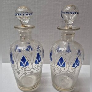 Bohemian Clear Glass Perfume Bottles with Blue & Gold Accents